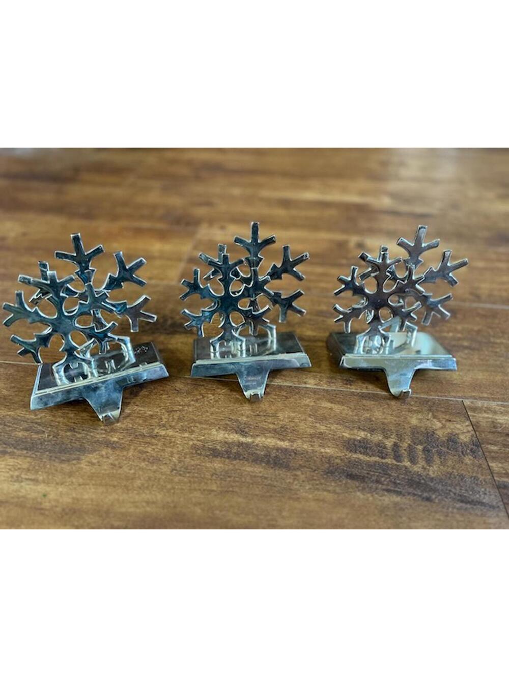 Set of 3 Silver Snowflake Stocking Holders Made in India